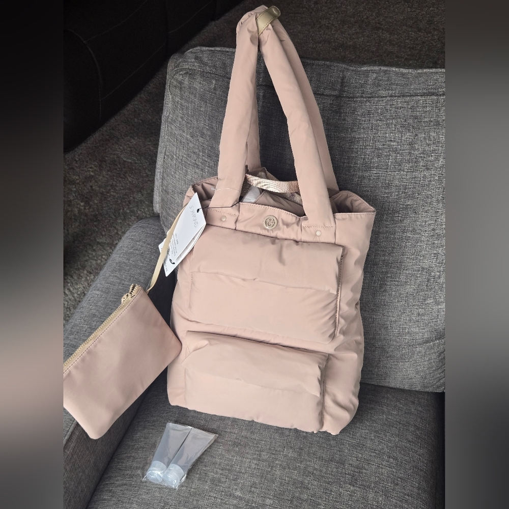 Joan & David The Capri 18" Nylon Double Handle Shopper Laptop Tote TAN NWT